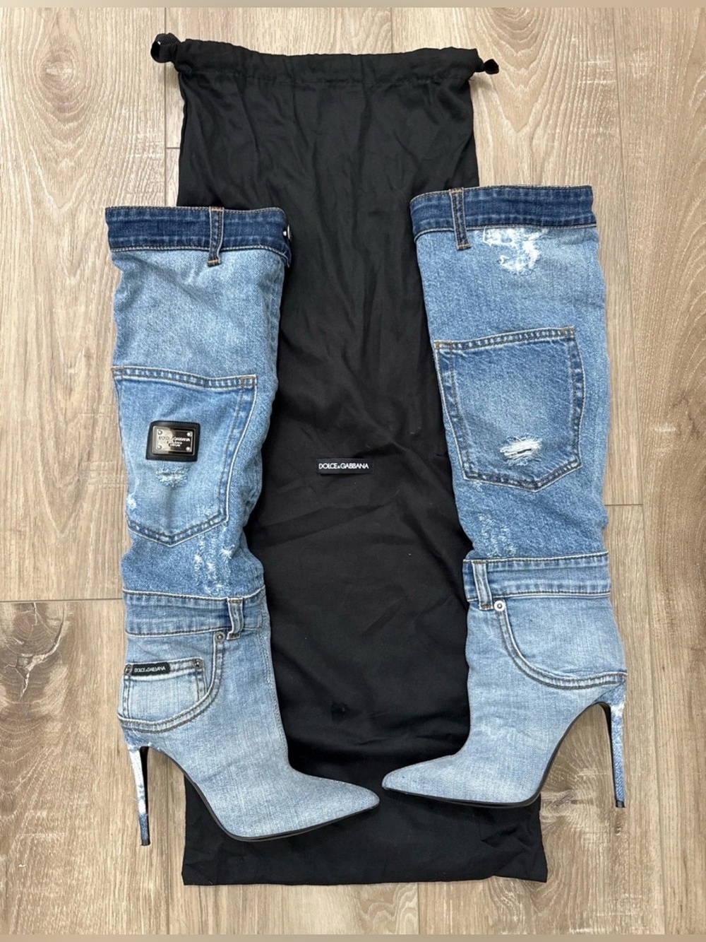 Dolce And Gabanna Denim Patchwork Boot Size 5.5